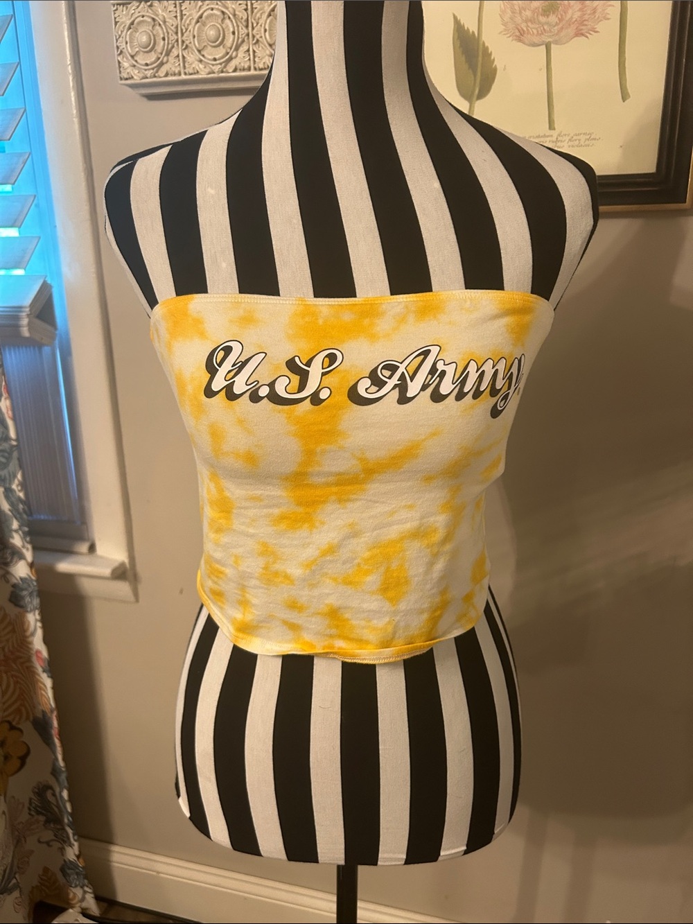 PINK Victoria's Secret Yellow Tie-Dye U.S. Army Tube Crop Top m